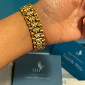Gold Watch Strap Chain Bracelet | 14K Gold Plated Zircon
